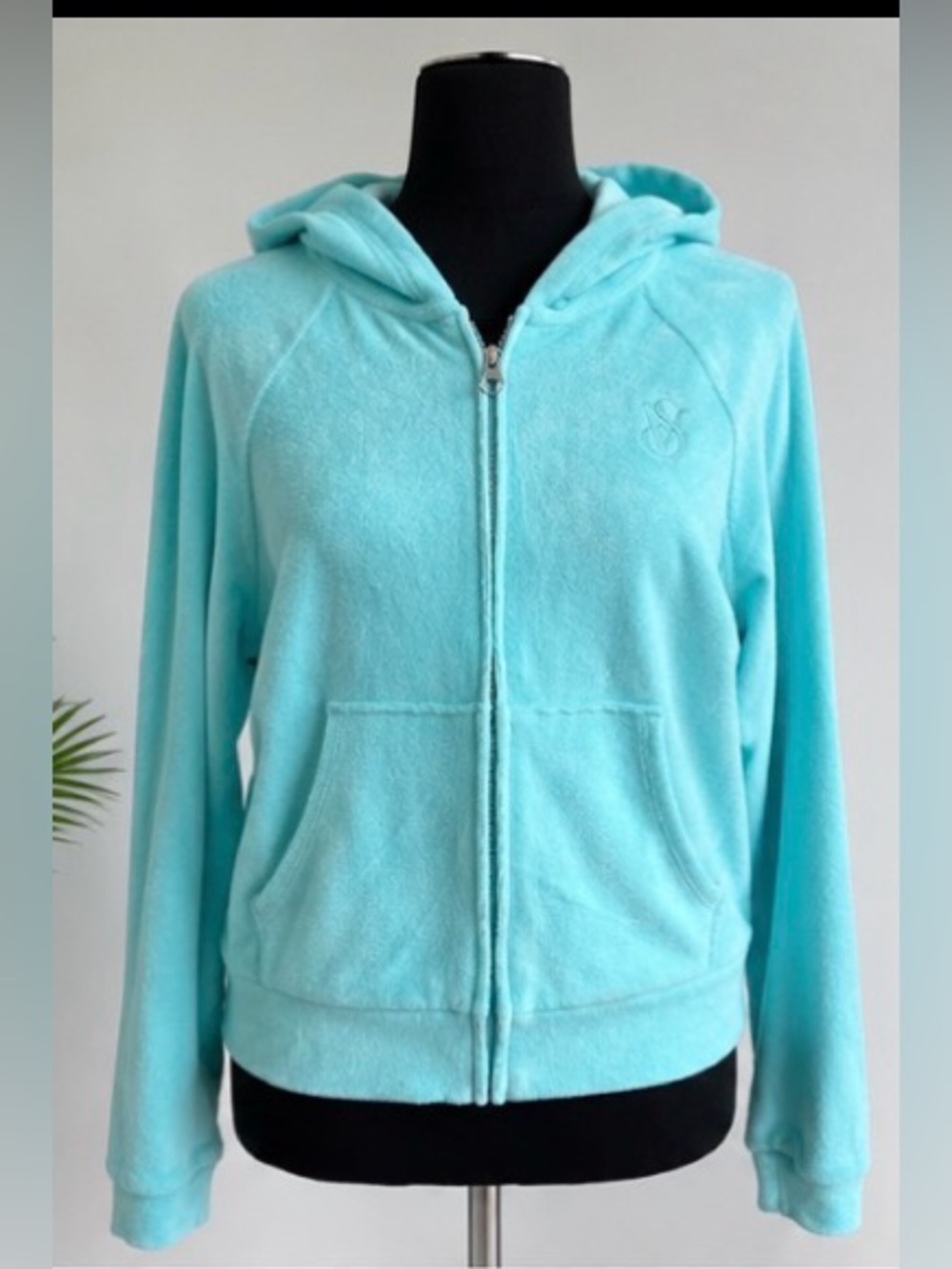 Victoria’s Secret On Point Velour Zip-Up Hoodie Aqua Blue Women’s Small S